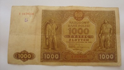 Banknot 1000 złotych 1946 seria R stan 4