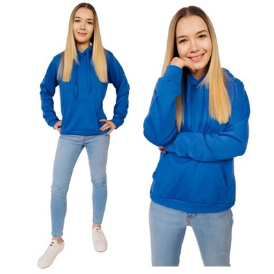 Bluza damska niebieska z kapturem W02-15 kangurek - XL