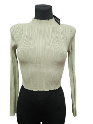 Pretty bluzka crop top prążkowana stójka pistacjowa 34