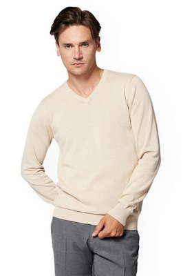 Sweter Męski Beżowy Bawełniany V-neck Anthony Lancerto L