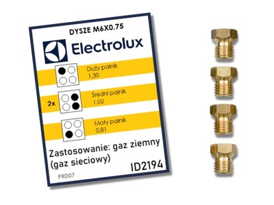 Dysze gazowe Electrolux (gaz ziemny)