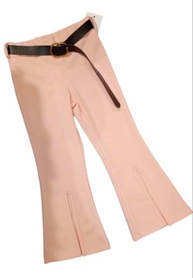 Eleganckie spodnie dzwony różowe z paskiem r. 116/122