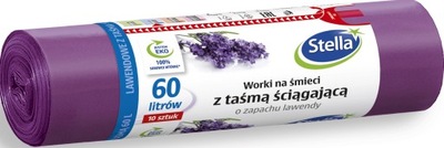 STELLA WORKI NA ŚMIECI Z TAŚMĄ ŚCIĄGAJĄCĄ 60L ZAPACH LAWENDY 10szt