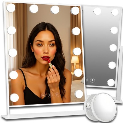 PODŚWIETLANE LUSTERKO LED KOSMETYCZNE STOJĄCE LUSTRO DO MAKIJAŻU HOLLYWOOD