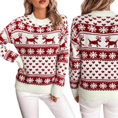 SWETER DAMSKI ŚWIĄTECZNY Z ŚNIEŻKAMI ŚWIĄTECZNE WZORY ZIMOWY CIEPŁY S/M