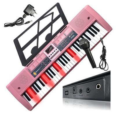 KEYBOARD DLA DZIECI ORGANY 61 KLAWISZY PODŚWIETLANE KLAWISZE LED RÓŻOWY