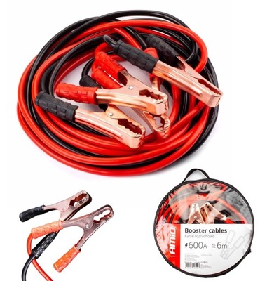 Kable przewody rozruchowe do akumulatora 600Ax2 kable 6m Amio komplet