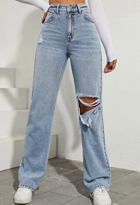 SHEIN SPODNIE JEANSOWE NIEBIESKIE DZIURY 40/42 V7C