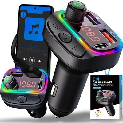 TRANSMISOR FM BLUETOOTH DISPOSITIVO DE CARGA DE AUTOMÓVIL PARA AUTO USB USB-C QC 3.0 PD  