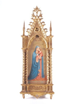 Madonna z dzieckiem gotyk złota rama 62 cm x 22cm