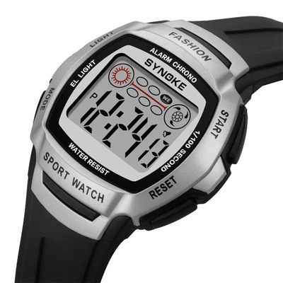 zegarek Unisex elektroniczny podświetlany czarny ze srebrną oprawą