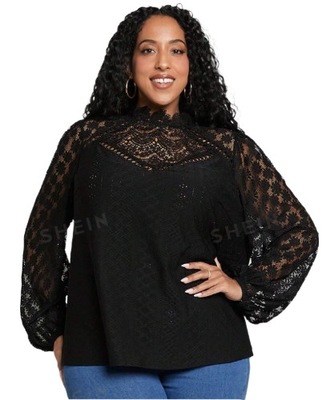 SHEIN BLUZKA PLUS SIZE CZARNA Z KORONKĄ 56/58 ŁKA