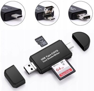 Czytnik kart USB SD microSD USB-C Micro USB 3w1