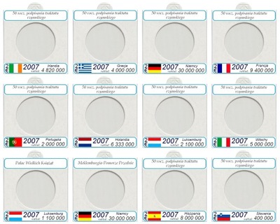 Komplet 28 holderów na monety 2 euro 2007 + opisy