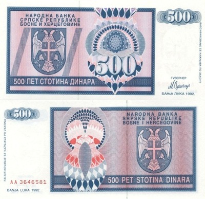 # BOŚNIA HERC. - 500 DINARÓW - 1992 - P-136 - UNC
