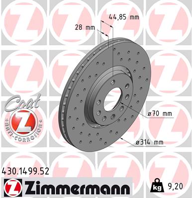 ZIMMERMANN 430.1499.52 ДИСК ТОРМОЗНОЙ