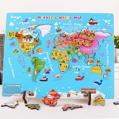 Drewniane magnetyczne puzzle z mapą świata
