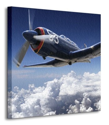 Myśliwiec lecący w chmurach Obraz płótno 40x40 cm