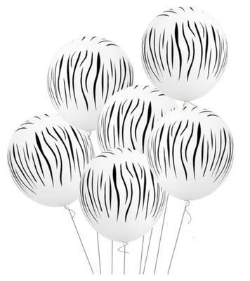 Bukiet balonów biało czarne Zebra 6szt 10 cali zoo