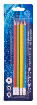 OŁÓWKI GRAFITOWE TRÓJKĄTNE HB Z GUMKĄ I MIARKĄ ASTRAPEN 4 SZT. BLISTER