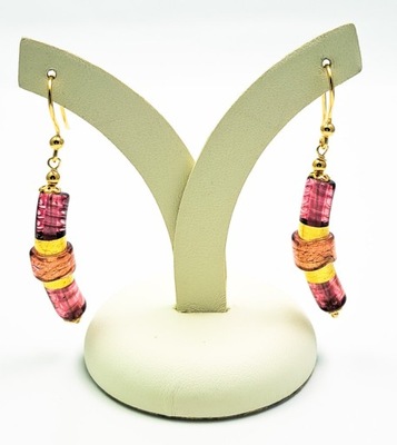 Kolczyki Różowo-Złote - biżuteria szkło Murano i s