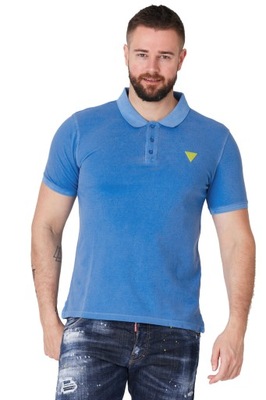 GUESS Niebieska koszulka polo z żółtym logo r M