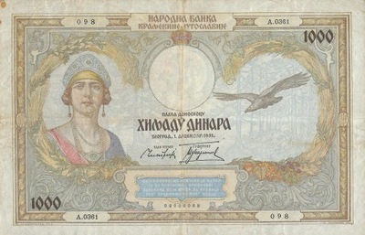 Jugosławia - 1000 Dinara - 1931 - P29