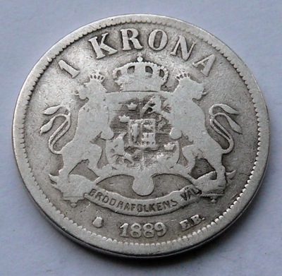 SZWECJA - OSCAR II - 1 KORONA 1889 r. - srebro Ag