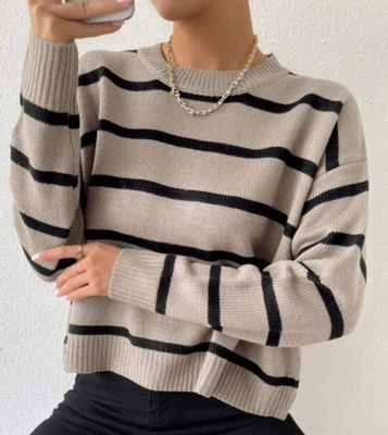 SHEIN SWETER W PASKI KLASYCZNY BRĄZOWY 38 V7D