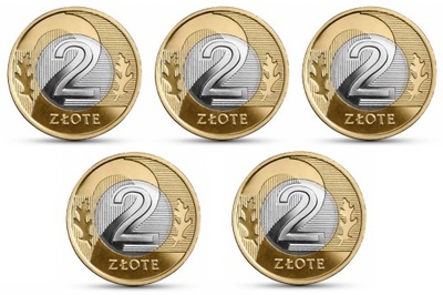 2 zł złote - 2024 - mennicze - zestaw 5 monet