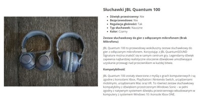 Słuchawki nauszne JBL Quantum 100