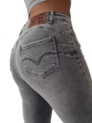Jeansy spodnie damskie push up M Sara grafitowe modelujące rurki 26