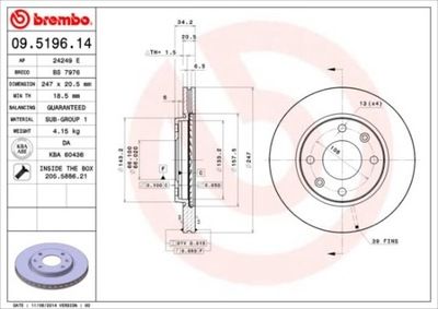 ДИСК ТОРМОЗНОЙ BREMBO 09.5196.11