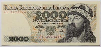 Banknot 2000 zł 1982 rok - Seria BU