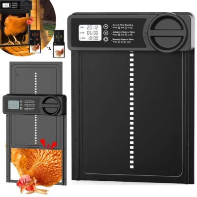 SOLAR AUTOMATYCZNE DRZWI DO KURNIKA Z TIMEREM STOP ALUMINIUM CZUJNIKAMI LCD