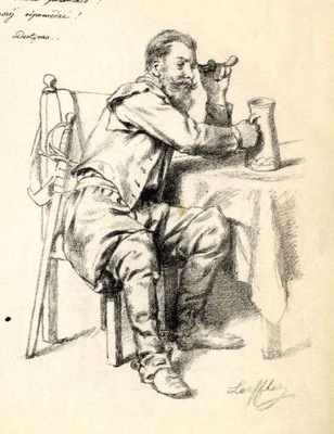 Leopold Loeffler: Żołnierz, Feliks Szynalewski: Dziewica, 2 litografie 1881