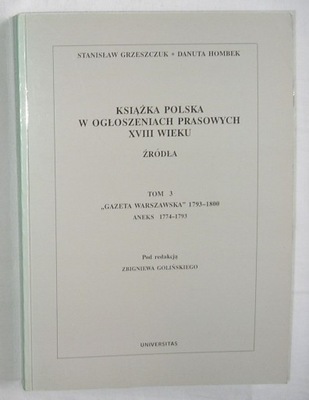 KSIĄŻKA POLSKA W OGŁOSZENIACH PRASOWYCH XVIII W.