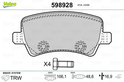 VALEO 598928 VALEO КОЛОДКИ HAM.