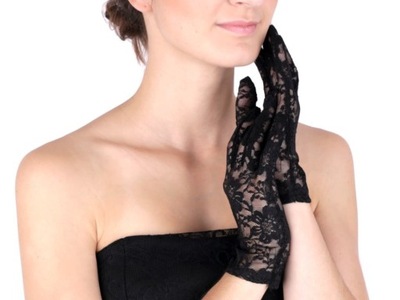 czarne rękawiczki koronkowe 21 cm