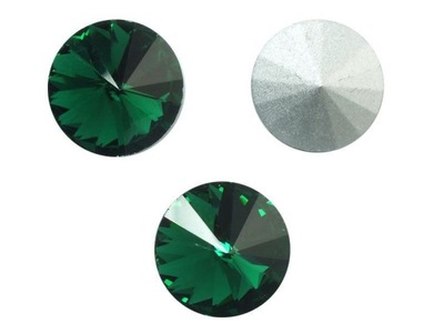 Szklane Rivoli 14 mm Green Emerald F - 2 sztuki