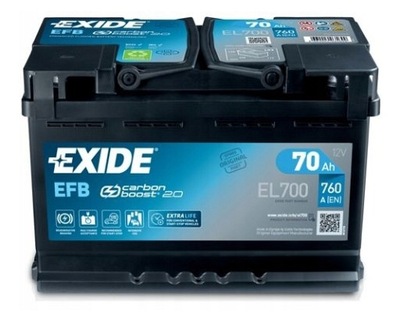 АККУМУЛЯТОР EXIDE EFB START-STOP 70AH 760A EL700