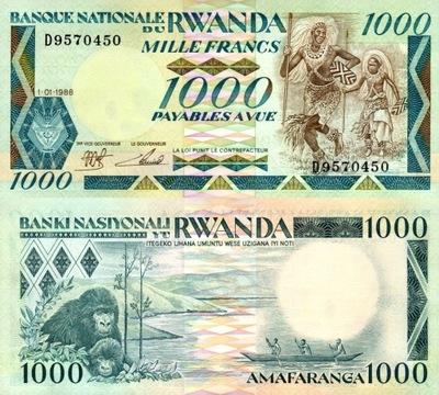 # RWANDA - 1000 FRANKÓW - 1988 - P-21 - UNC