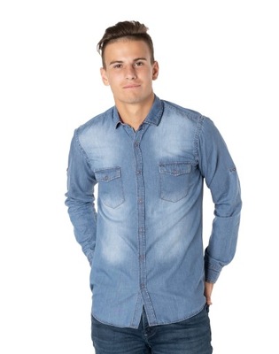 Koszula Męska Jeans z Długim Rękawem 059-04 r L
