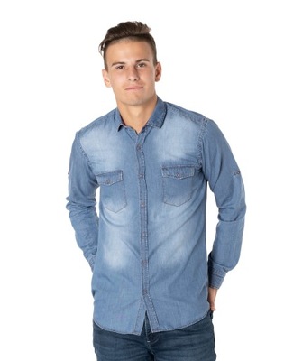 Koszula Męska Jeans z Długim Rękawem 059-04 r XL