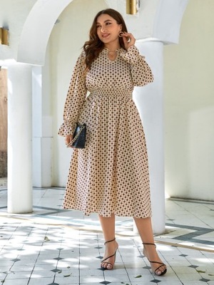 SHEIN BEŻOWA WZORZYSTA SUKIENKA A-LINE Z DŁUGIM RĘKAWEM XXL 81149