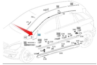 НАКЛАДКА ТРЕУГОЛЬНИК ВОЗЛЕ ЗЕРКАЛЕ MERCEDES B W245