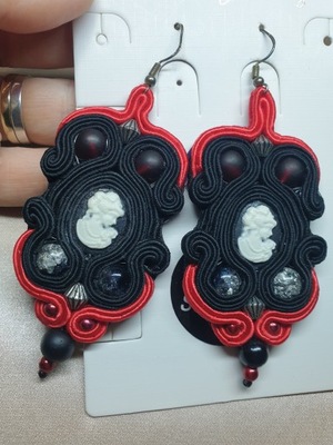 Kolczyki SUTASZ soutache rękodzieło handmade czarne kamea gotyckie