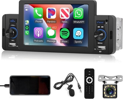 Radio Samochodowe 1DIN 5” Android CarPlay Kamera Cofania Bluetooth FM USB