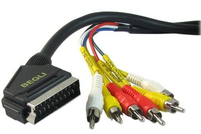 Kabel SCART (EURO) na 6 wtyków RCA (cinch) 5m