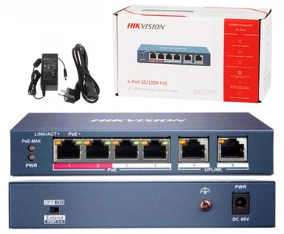Switch PoE Hikvision 4x PoE 2x Uplink 10/100Mbps